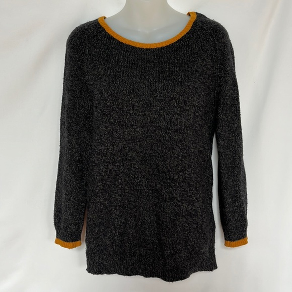 Joie Gray Heathered Mustard Yellow Trim Wool Cashmere Blend Sweater‎ Size S